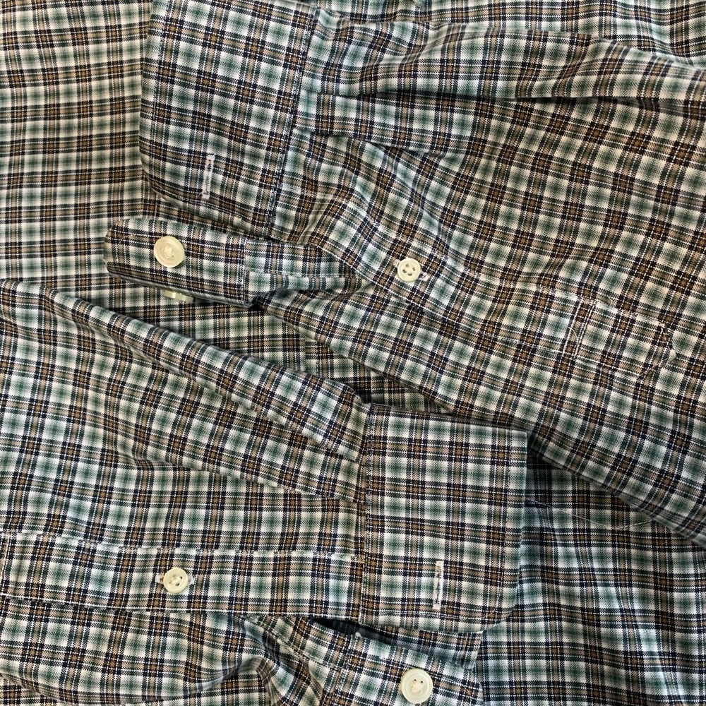 Eddie Bauer plaid maroon/grey wrinklefree buttondown Tall L. - Picture 5 of 10